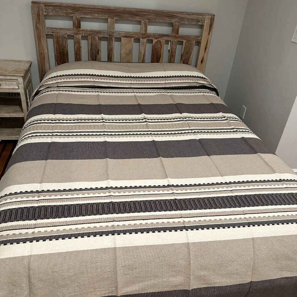Queen Size Cotton Bedspread/Quilt. From Oaxaca Mex. Hand loom, Bed covers,